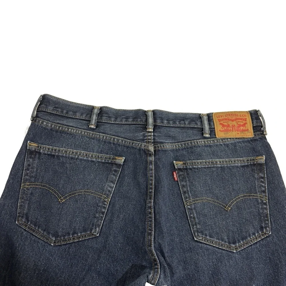 Levis 505 Regular Fit Straight Jeans Mens 38x30 Dark Blue Denim Mid Rise